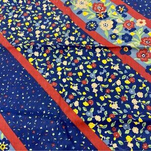 Vintage Fabric 28” x 42”  Cotton Floral Blue Red Floral Striped Crafting Sewing